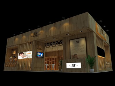 90平米展臺設(shè)計(jì)制作：二面開口/前衛(wèi)/木質(zhì)結(jié)構(gòu)/米色，為嬰幼展展商而作（免費(fèi)使用）