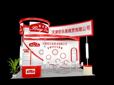 18平米展臺設(shè)計(jì)制作：三面開口/現(xiàn)代/木質(zhì)結(jié)構(gòu)/紅色，為玩具展展商而作（免費(fèi)使用）
