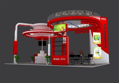 54平米展臺設(shè)計制作：四面開口/現(xiàn)代/木質(zhì)結(jié)構(gòu)/紅色，為嬰幼展展商而作（免費(fèi)使用）