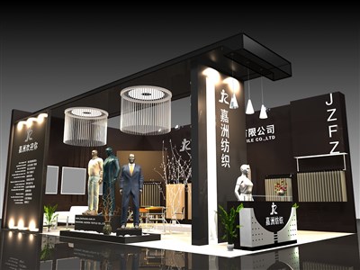 54平米展臺(tái)設(shè)計(jì)制作：二面開(kāi)口/現(xiàn)代/木質(zhì)結(jié)構(gòu)/黑色，為服裝展展商而作（免費(fèi)使用）