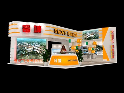 99平米展臺設(shè)計制作：三面開口/現(xiàn)代/木質(zhì)結(jié)構(gòu)/黃色，為服裝展展商而作（免費使用）