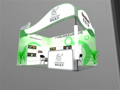 24平米展臺設(shè)計制作：二面開口/現(xiàn)代/木質(zhì)結(jié)構(gòu)/綠色，為服裝展展商而作（免費使用）