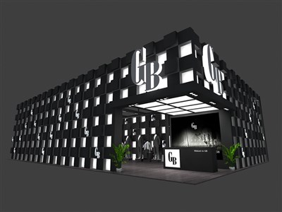 216平米展臺設(shè)計(jì)制作：二面開口/現(xiàn)代/木質(zhì)結(jié)構(gòu)/黑色，為服裝展展商而作（免費(fèi)使用）