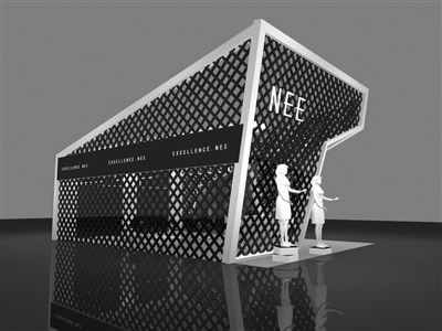54平米展臺(tái)設(shè)計(jì)制作：二面開(kāi)口/現(xiàn)代/木質(zhì)結(jié)構(gòu)/黑色，為服裝展展商而作（免費(fèi)使用）
