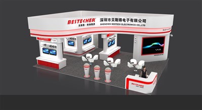 108平米展臺設計制作：四面開口/現代/木質結構/白色，為電子展展商而作（免費使用）