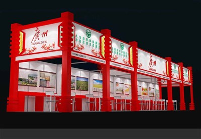 108平米展臺設(shè)計制作：三面開口/現(xiàn)代/木質(zhì)結(jié)構(gòu)/紅色，為食品展展商而作（免費使用）