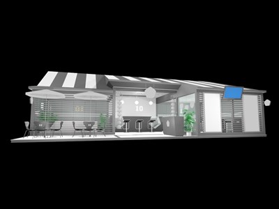 72平米展臺設(shè)計制作：一面開口/現(xiàn)代/木質(zhì)結(jié)構(gòu)/灰色，為食品展展商而作（免費使用）