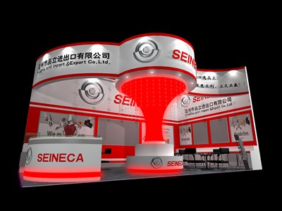 36平米展臺(tái)設(shè)計(jì)制作：二面開(kāi)口/現(xiàn)代/木質(zhì)結(jié)構(gòu)/紅色，為汽配展展商而作（免費(fèi)使用）
