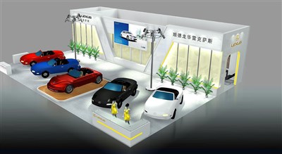 227.5平米展臺(tái)設(shè)計(jì)制作：三面開口/現(xiàn)代/木質(zhì)結(jié)構(gòu)/白色，為汽車展展商而作（免費(fèi)使用）