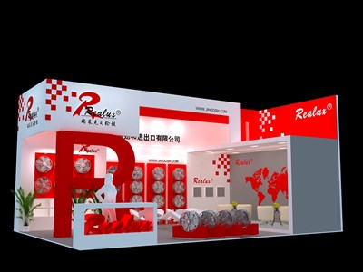 54平米展臺設(shè)計制作：二面開口/現(xiàn)代/木質(zhì)結(jié)構(gòu)/紅色，為汽配展展商而作（免費使用）