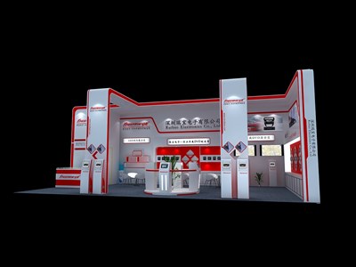 72平米展臺設(shè)計制作：二面開口/前衛(wèi)/木質(zhì)結(jié)構(gòu)/紅色，為汽配展展商而作（免費使用）