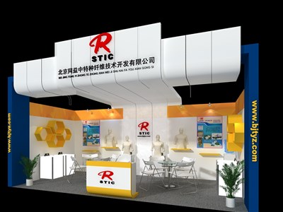 18平米展臺(tái)設(shè)計(jì)制作：一面開(kāi)口/現(xiàn)代/木質(zhì)結(jié)構(gòu)/彩色，為紡織展展商而作（免費(fèi)使用）