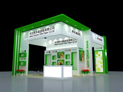 54平米展臺設(shè)計(jì)制作：四面開口/現(xiàn)代/木質(zhì)結(jié)構(gòu)/綠色，為汽配展展商而作（免費(fèi)使用）
