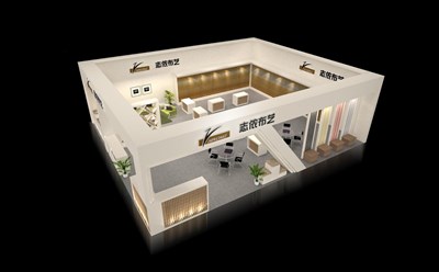 143平米展臺設計制作：二面開口/現(xiàn)代/木質(zhì)結(jié)構(gòu)/米色，為紡織展展商而作（免費使用）