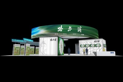 576平米展臺(tái)設(shè)計(jì)制作：二面開(kāi)口/現(xiàn)代/木質(zhì)結(jié)構(gòu)/綠色，為農(nóng)交會(huì)展商而作（免費(fèi)使用）