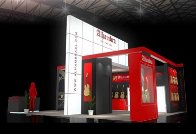 56平米展臺設(shè)計制作：三面開口/現(xiàn)代/木質(zhì)結(jié)構(gòu)/彩色，為樂器展展商而作（免費使用）