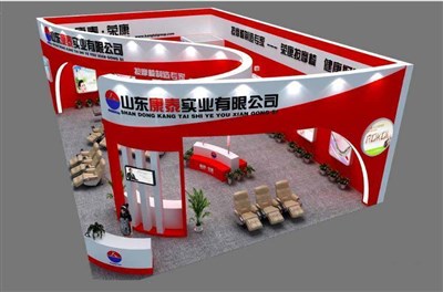 150平米展臺設(shè)計制作：二面開口/現(xiàn)代/木質(zhì)結(jié)構(gòu)/紅色，為體博會展商而作（免費使用）