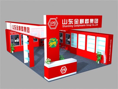 40平米展臺設計制作：二面開口/現(xiàn)代/木質(zhì)結(jié)構(gòu)/紅色，為汽配展展商而作（免費使用）