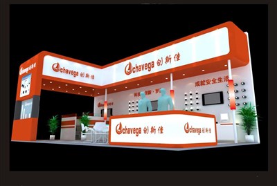 72平米展臺設(shè)計(jì)制作：三面開口/現(xiàn)代/木質(zhì)結(jié)構(gòu)/橙色，為安防展展商而作（免費(fèi)使用）