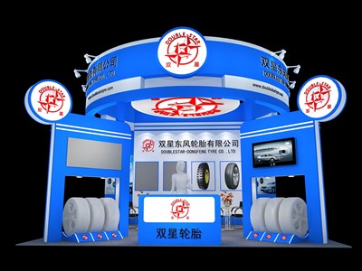 36平米展臺(tái)設(shè)計(jì)制作：三面開(kāi)口/現(xiàn)代/木質(zhì)結(jié)構(gòu)/藍(lán)色，為汽配展展商而作（免費(fèi)使用）