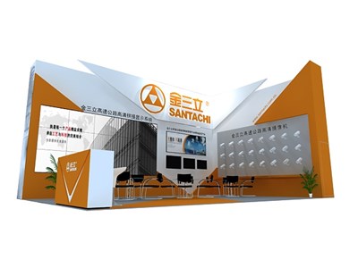 54平米展臺(tái)設(shè)計(jì)制作：二面開口/前衛(wèi)/木質(zhì)結(jié)構(gòu)/橙色，為安防展展商而作（免費(fèi)使用）