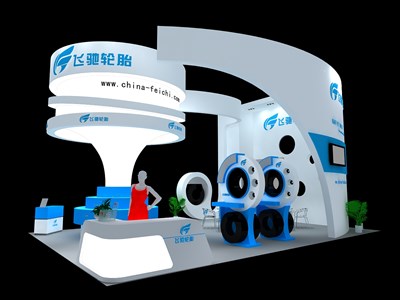 30平米展臺設(shè)計制作：三面開口/現(xiàn)代/木質(zhì)結(jié)構(gòu)/藍色，為汽配展展商而作（免費使用）