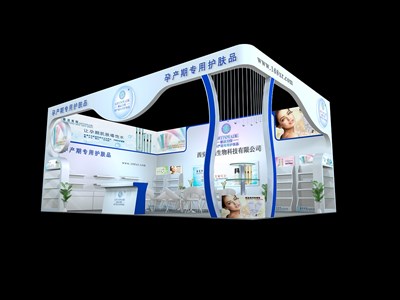 54平米展臺設(shè)計制作：二面開口/現(xiàn)代/木質(zhì)結(jié)構(gòu)/白色，為美博會展商而作（免費使用）