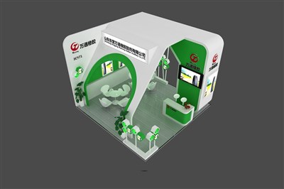 36平米展臺設(shè)計制作：三面開口/現(xiàn)代/木質(zhì)結(jié)構(gòu)/綠色，為汽配展展商而作（免費使用）