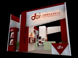 72平米展臺設(shè)計制作：二面開口/現(xiàn)代/木質(zhì)結(jié)構(gòu)/紅色，為汽配展展商而作（免費使用）