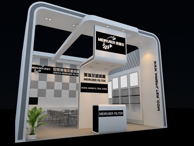 36平米展臺設(shè)計制作：一面開口/現(xiàn)代/木質(zhì)結(jié)構(gòu)/白色，為汽配展展商而作（免費使用）