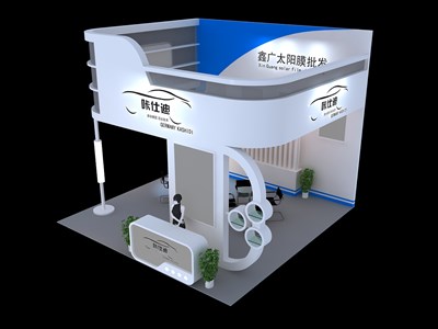 36平米展臺設(shè)計制作：三面開口/現(xiàn)代/木質(zhì)結(jié)構(gòu)/白色，為汽配展展商而作（免費使用）