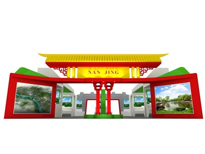 270平米展臺設(shè)計制作：一面開口/中式/木質(zhì)結(jié)構(gòu)/紅色，為農(nóng)交會展商而作（免費使用）