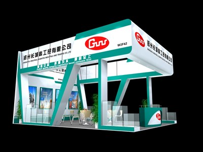 48平米展臺設(shè)計制作：三面開口/現(xiàn)代/木質(zhì)結(jié)構(gòu)/綠色，為汽配展展商而作（免費使用）