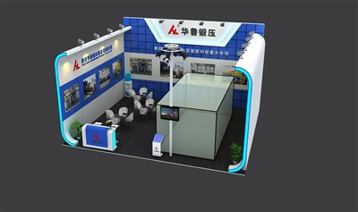 63.8平米展臺(tái)設(shè)計(jì)制作：一面開(kāi)口/現(xiàn)代/木質(zhì)結(jié)構(gòu)/藍(lán)色，為機(jī)械展展商而作（免費(fèi)使用）