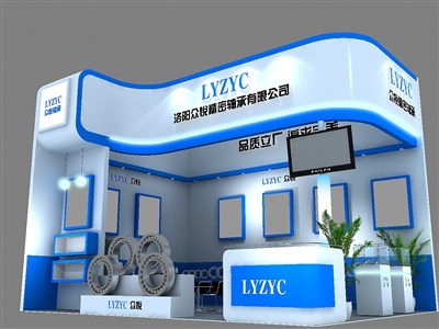 27平米展臺設計制作：二面開口/現代/木質結構/藍色，為機械展展商而作（免費使用）