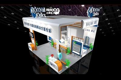 36平米展臺(tái)設(shè)計(jì)制作：三面開口/現(xiàn)代/木質(zhì)結(jié)構(gòu)/白色，為機(jī)械展展商而作（免費(fèi)使用）