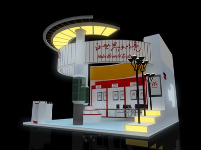 36平米展臺(tái)設(shè)計(jì)制作：三面開口/現(xiàn)代/木質(zhì)結(jié)構(gòu)/白色，為家電展展商而作（免費(fèi)使用）