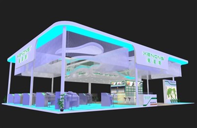 252平米展臺設計制作：四面開口/現代/木質結構/綠色，為機械展展商而作（免費使用）