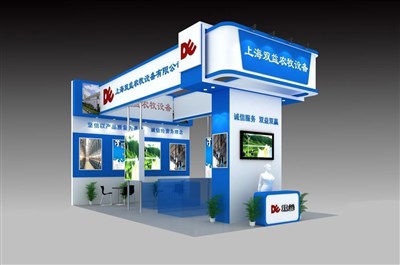 54平米展臺設(shè)計制作：三面開口/現(xiàn)代/木質(zhì)結(jié)構(gòu)/藍(lán)色，為機(jī)械展展商而作（免費(fèi)使用）