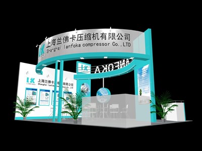 48平米展臺(tái)設(shè)計(jì)制作：三面開口/現(xiàn)代/木質(zhì)結(jié)構(gòu)/綠色，為機(jī)械展展商而作（免費(fèi)使用）