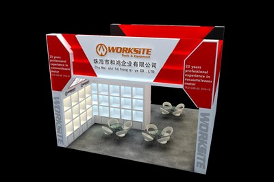 36平米展臺設(shè)計制作：二面開口/現(xiàn)代/木質(zhì)結(jié)構(gòu)/彩色，為家電展展商而作（免費使用）