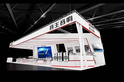 133平米展臺設(shè)計制作：三面開口/現(xiàn)代/桁架結(jié)構(gòu)/白色，為家電展展商而作（免費使用）