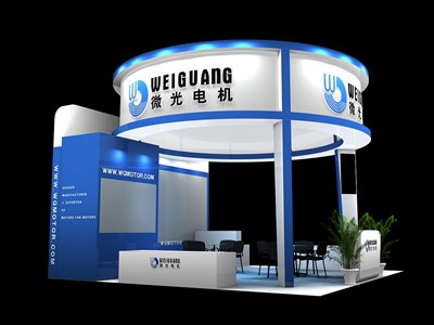 36平米展臺設計制作：三面開口/現(xiàn)代/木質(zhì)結構/藍色，為機械展展商而作（免費使用）
