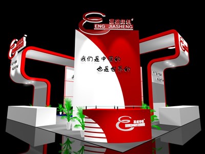 121平米展臺設計制作：四面開口/現(xiàn)代/木質結構/紅色，為汽配展展商而作（免費使用）