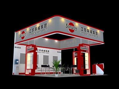 36平米展臺(tái)設(shè)計(jì)制作：三面開口/現(xiàn)代/木質(zhì)結(jié)構(gòu)/紅色，為汽配展展商而作（免費(fèi)使用）
