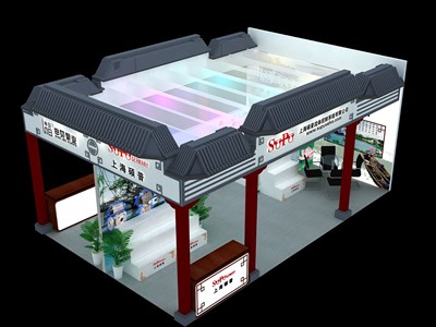 54平米展臺設(shè)計制作：三面開口/現(xiàn)代/木質(zhì)結(jié)構(gòu)/灰色，為汽配展展商而作（免費使用）