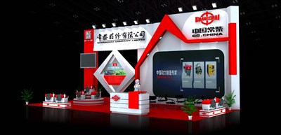 72平米展臺(tái)設(shè)計(jì)制作：三面開(kāi)口/前衛(wèi)/木質(zhì)結(jié)構(gòu)/紅色，為汽配展展商而作（免費(fèi)使用）