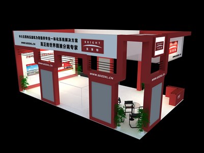 60平米展臺設(shè)計制作：三面開口/現(xiàn)代/木質(zhì)結(jié)構(gòu)/紅色，為汽配展展商而作（免費使用）