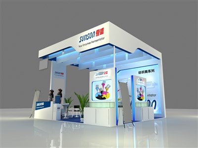 36平米展臺設計制作：三面開口/現(xiàn)代/木質(zhì)結構/白色，為電子展展商而作（免費使用）