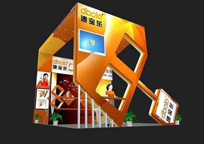 36平米展臺設(shè)計制作：二面開口/現(xiàn)代/木質(zhì)結(jié)構(gòu)/橙色，為電子展展商而作（免費使用）